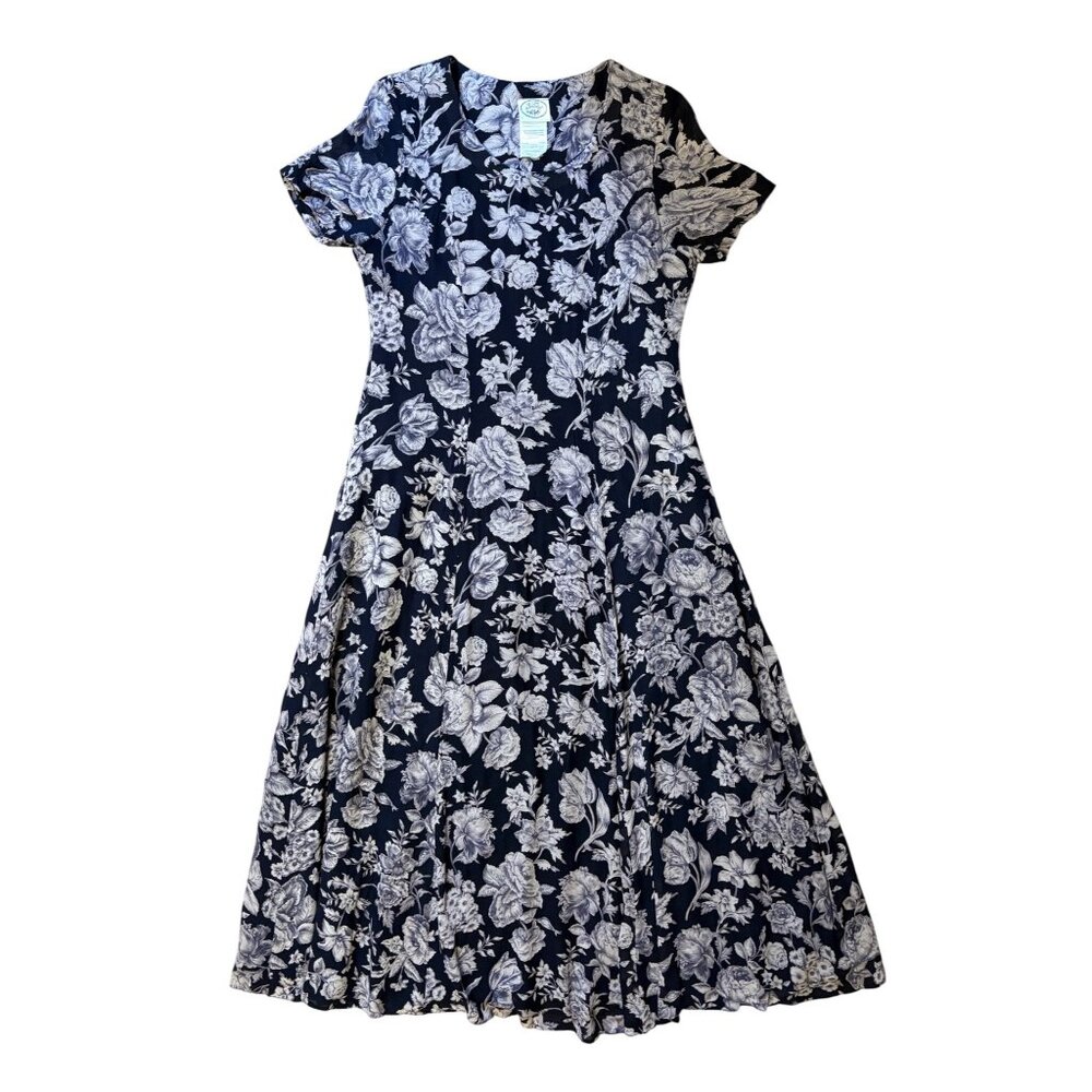 VTG Laura Ashley 6 UK 10 Maxi Dress Blue Floral Gray Rose Long Romantic 90’s